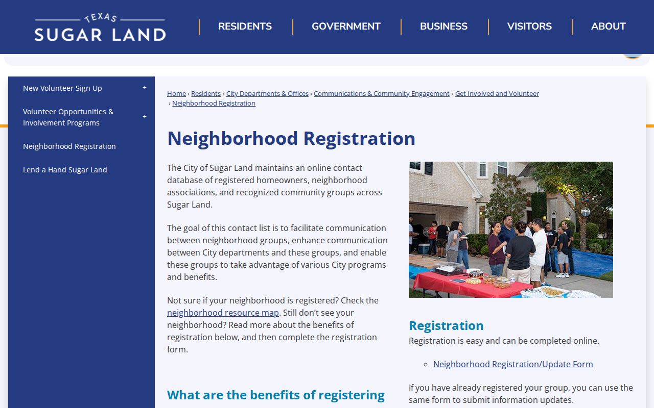 Fort Bend County neighbors Sugar Land voluntary neighborhood registration