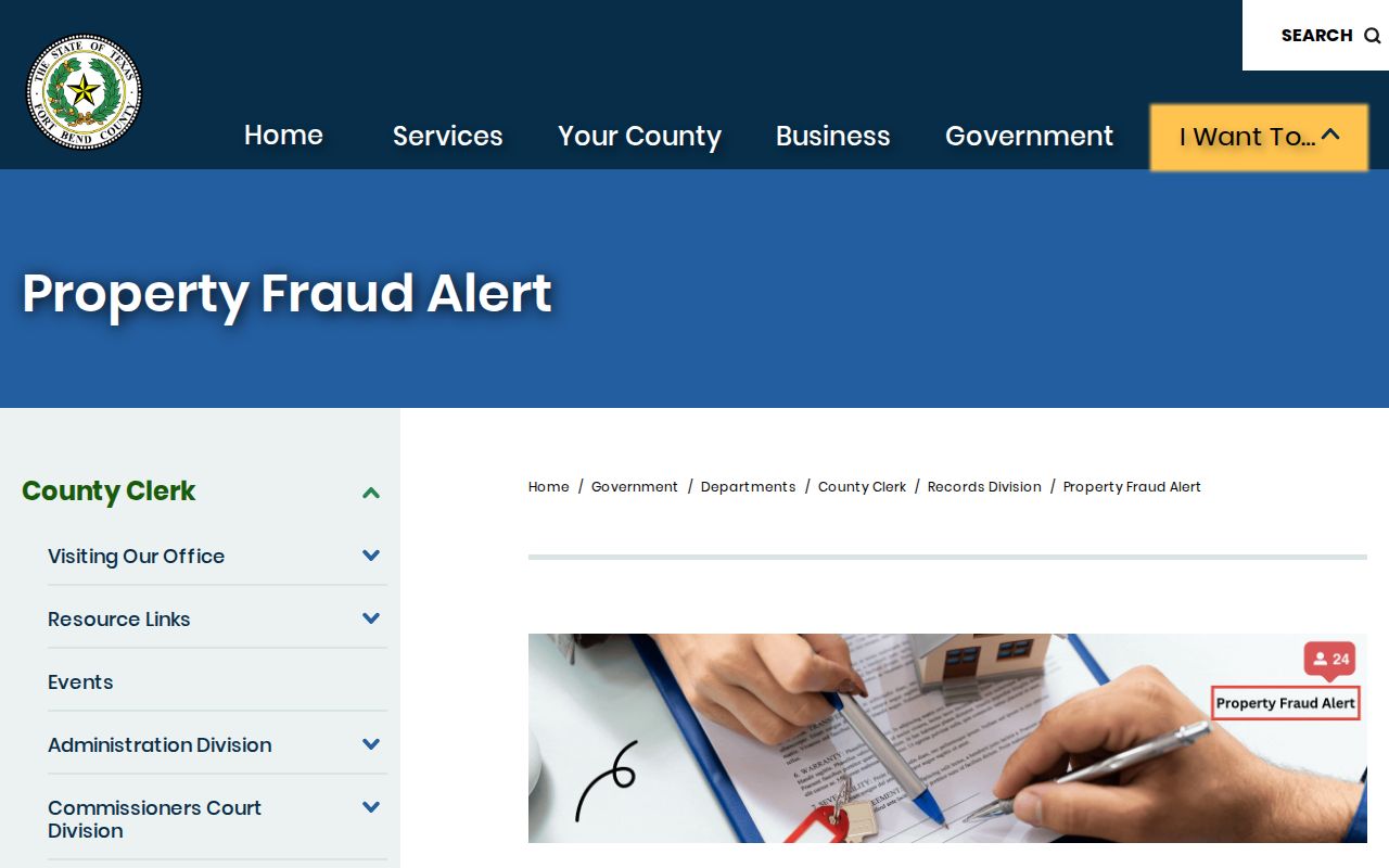 Fort Bend County resident lookup County Clerk property fraud alert